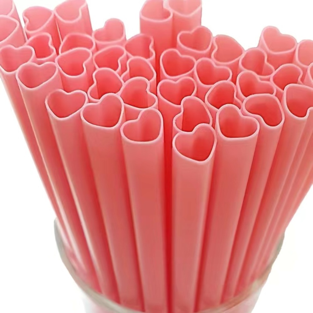 10pcs Heart-Shaped Pink Straws